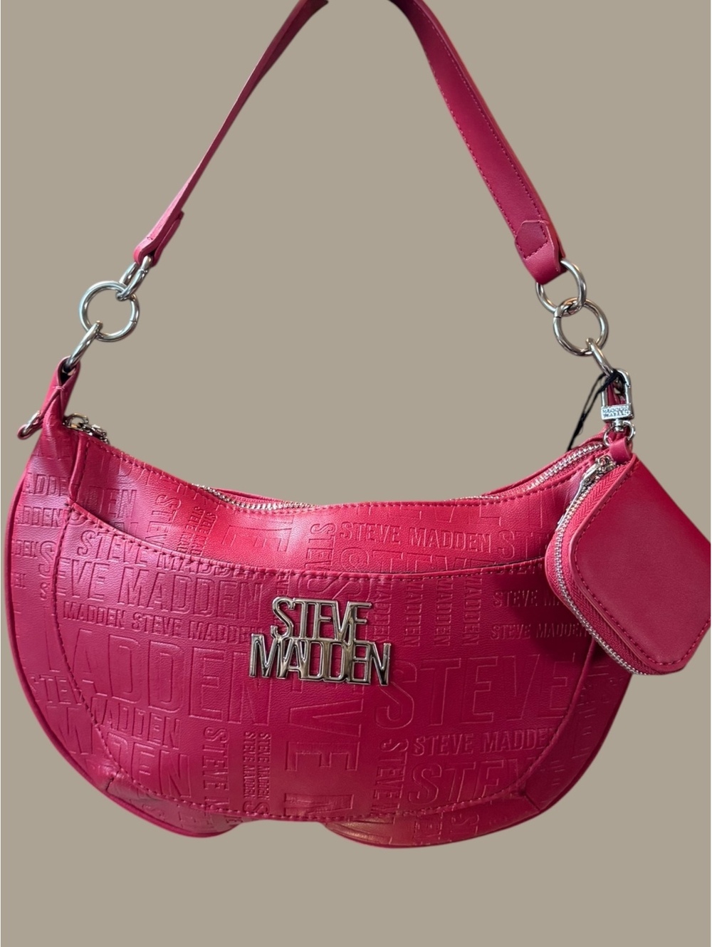 Steve Madden Red Embossed Logo Shoulder Bag with Coin Purse
